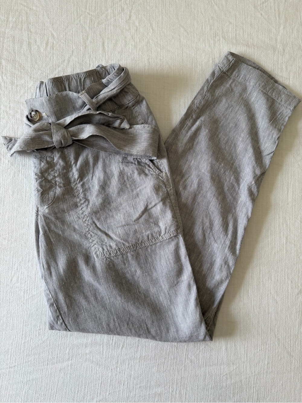 Lou & Grey Linen Blend Tie Waist Pants Gray Small